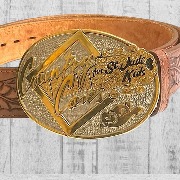Country Cares Western Oval Belt Buckle Gold/Silver SZ 40 Belt St Judes Hospital - Picture 1 of 8